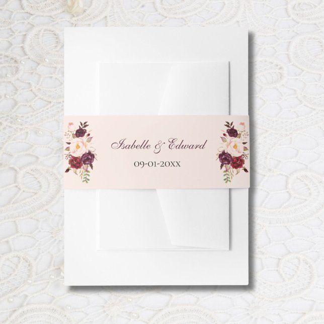 Bandeau De Faire-part Elégant Blush & Burgundy Rose Mariage Bouquet (Créateur téléchargé)