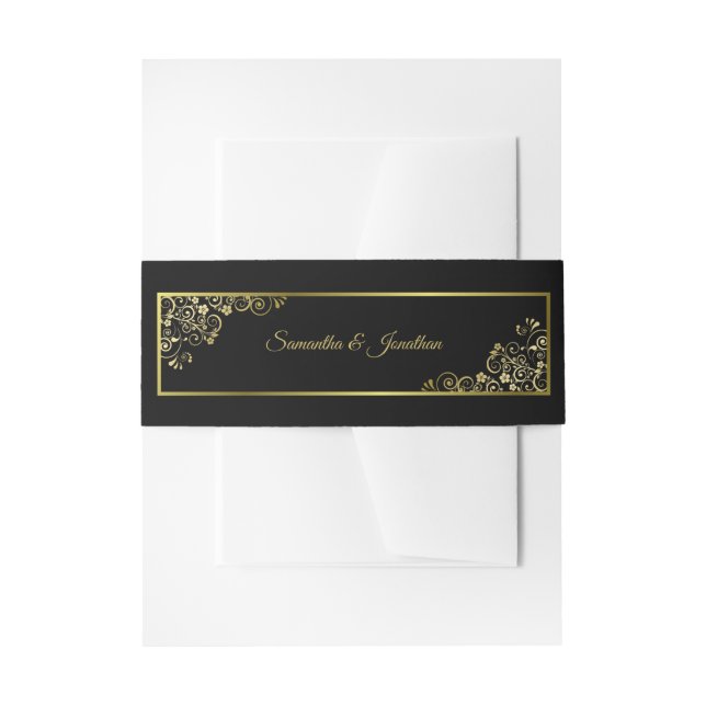 Bandeau De Faire-part Elégant Boucles d'or & Mariage noir (Devant example)