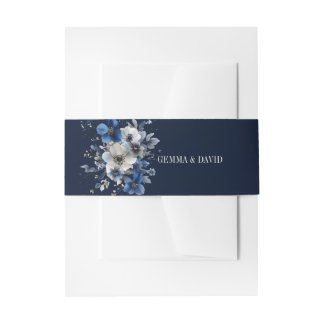 Bandeau De Faire-part Élégant floral bleu marine