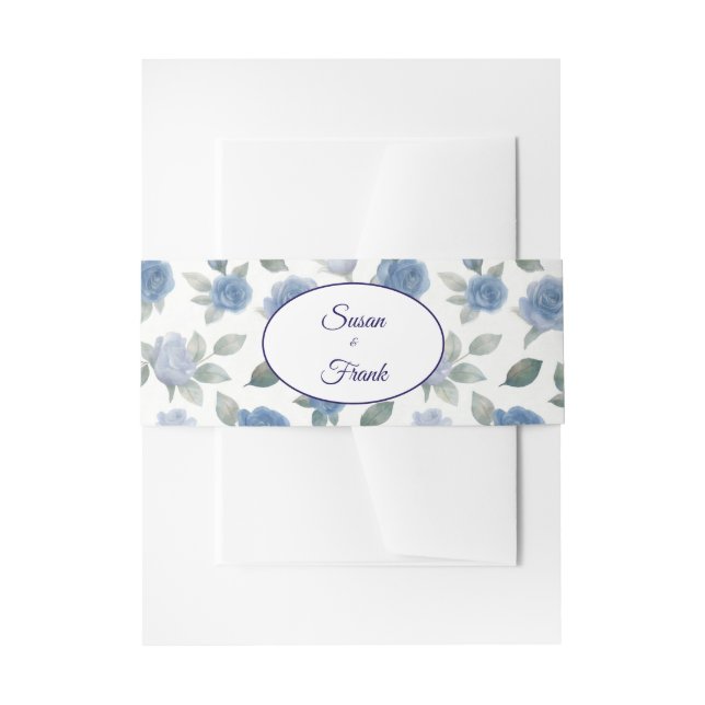 Bandeau De Faire-part Elegant French Blue Rose Watercolor Wedding (Devant example)
