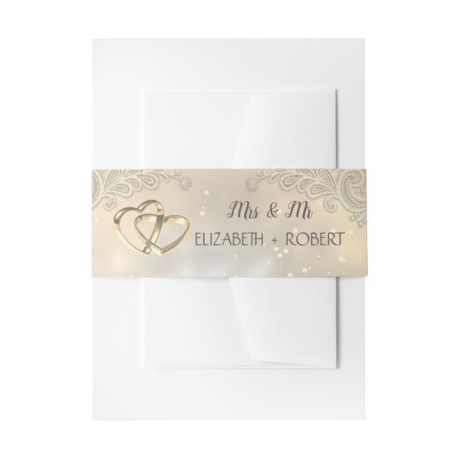 Bandeau De Faire-part Elégant Gold Hearts Mariage dentelle (Devant example)