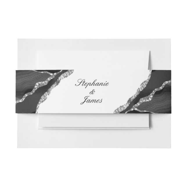 Bandeau De Faire-part Élégant Mariage d'agate d'huile d'argent noir (Devant Example)