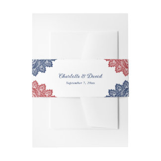 Bandeau De Faire-part Élégant Mariage de dentelle bleu et rouge floral d