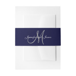 Bandeau De Faire-part Élégant Mariage de script de monogramme bleu marin
