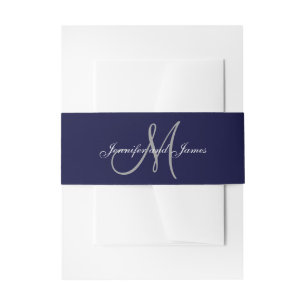 Bandeau De Faire-part Élégant Mariage de script de monogramme bleu marin