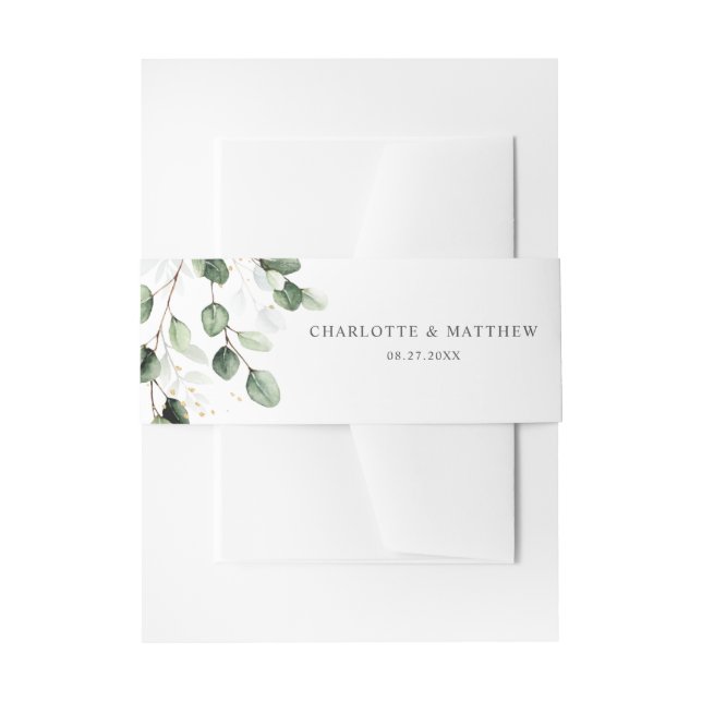 Bandeau De Faire-part Elégant Mariage d'or Eucalyptus (Devant example)