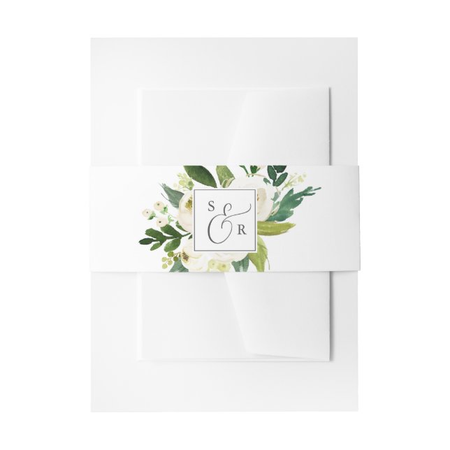 Bandeau De Faire-part Élégant Mariage Floral Blanc Monogramme (Devant example)