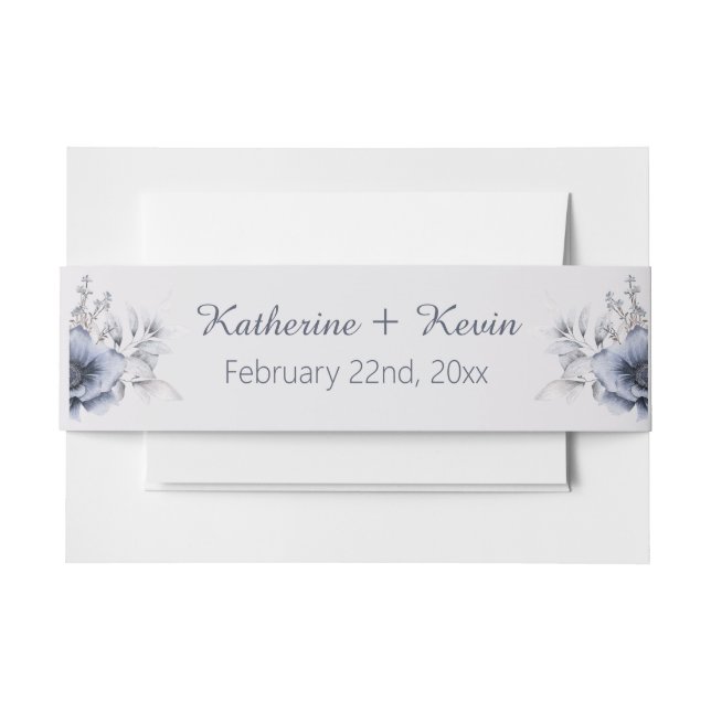 Bandeau De Faire-part Élégant Mariage floral Dusty Blue (Devant Example)