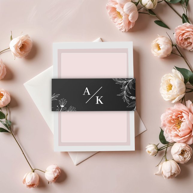 Bandeau De Faire-part Élégant Mariage floral noir et blanc (Créateur téléchargé)