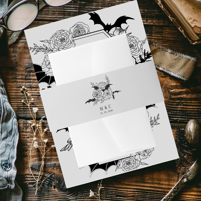 Bandeau De Faire-part Élégant Mariage gothique floral gris (Créateur téléchargé)