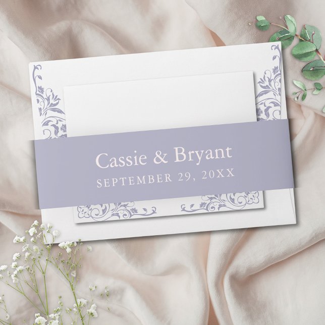 Bandeau De Faire-part Élégant Mariage Lavendar violet français Lilac (Elegant lavendar purple belly bands for french lilac theme wedding invtitation suite stationery)