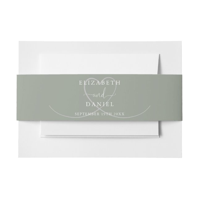 Bandeau De Faire-part Élégant Mariage vert Heart Sage (Devant Example)