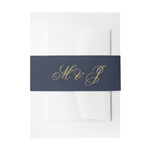Bandeau De Faire-part Élégant Marine Blue Gold Script Monogramme Mariage