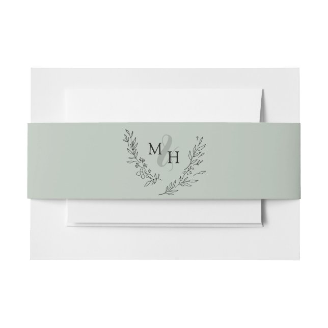 Bandeau De Faire-part Élégant Monogramme Sage de couronne (Devant Example)