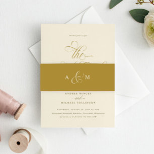 Bandeau De Faire-part Élégant or Calligraphie Script Mariage de luxe