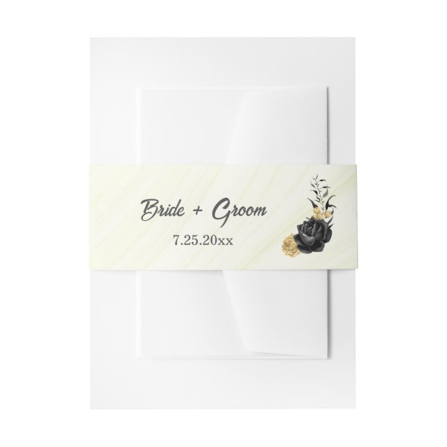 Bandeau De Faire-part élégant or & fleurs noires mariage (Devant example)