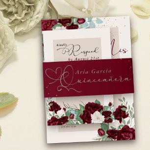 Bandeau De Faire-part Élégant Quinceanera Script Bourgogne Rouge