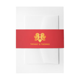 Bandeau De Faire-part Elégant Red & Gold Inséparables Mariage Belly Band