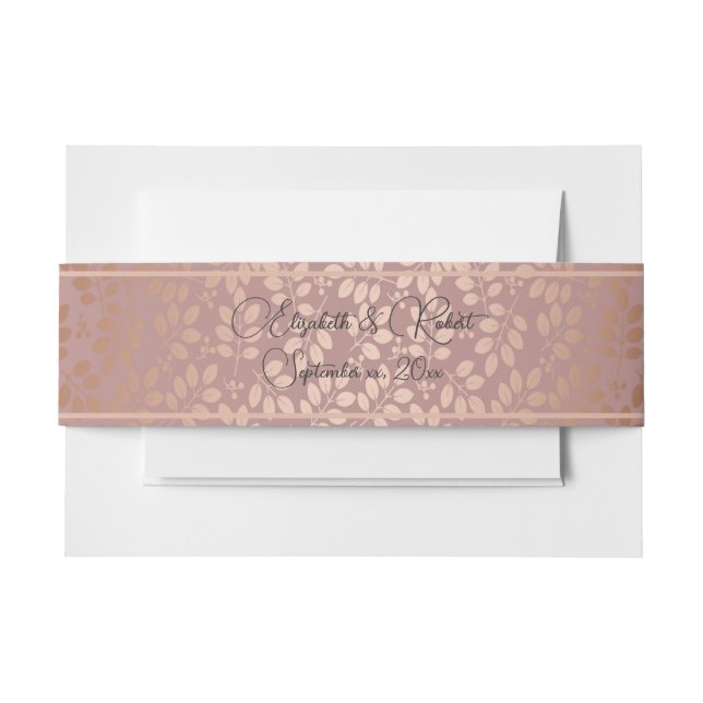 Bandeau De Faire-part Élégant rose Gradient Feuilles d'or (Devant Example)