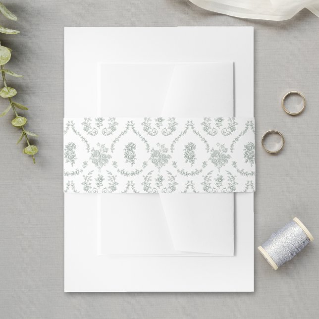 Bandeau De Faire-part Elegant Sage Baroque Roses Wedding (Créateur téléchargé)