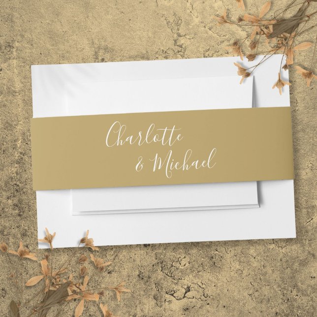 Bandeau De Faire-part Élégant script de signature or moderne (Elegant Modern Gold Signature Script Invitation Belly Band)