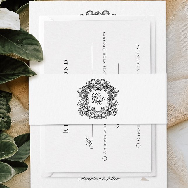 Bandeau De Faire-part Élégant Script Monogram Crest Mariage (Créateur téléchargé)