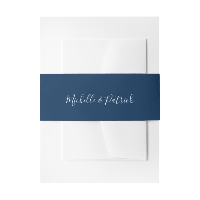 Bandeau De Faire-part Elégant Script Names Mariage bleu marine (Devant example)
