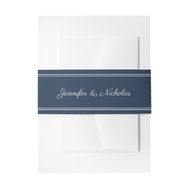 Bandeau De Faire-part Elegant Script Navy Bue Wedding (Devant example)