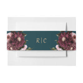 Bandeau De Faire-part Élégant Turquoise foncé Bourgogne Floral Mariage