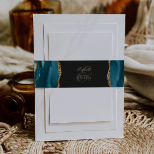 Bandeau De Faire-part Élégant Turquoise Gold Agate Dark Mariage