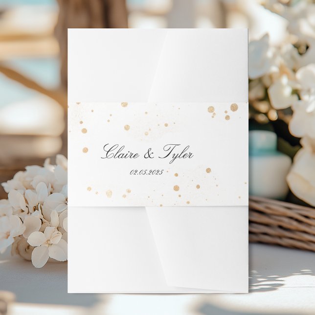 Bandeau De Faire-part Elégante Bande moderne Blancs et Dorés (Elegant Modern Band White and Gold Splashes Invitation Belly Band with your names and date.)