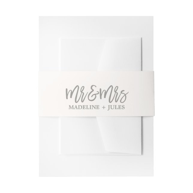 Bandeau De Faire-part Elégante crème blanche et grise "Mr & Mrs" Mariage (Devant example)