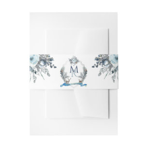 Bandeau De Faire-part Élégante crête avec Initiales, bleu foncé
