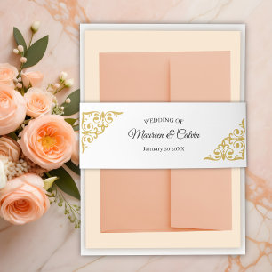 Bandeau De Faire-part Élégante Filigree or sur Mariage blanc