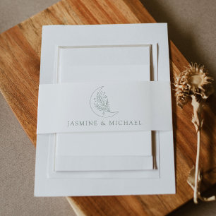 Bandeau De Faire-part Élégante Lune et étoiles Sage Mariage vert