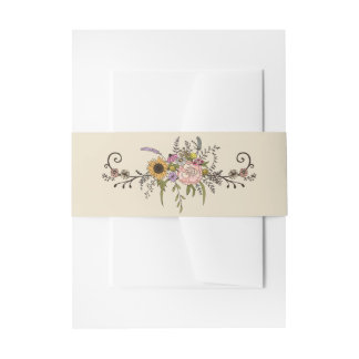 Bandeau De Faire-part Elégante Mariage Fleur sauvage Bandes Belly