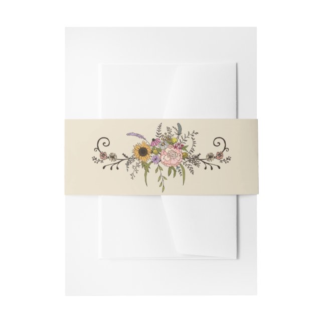 Bandeau De Faire-part Elégante Mariage Fleur sauvage Bandes Belly (Devant example)