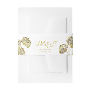 Bandeau De Faire-part Élégantes feuilles de Ginkgo Biloba dorées à monog