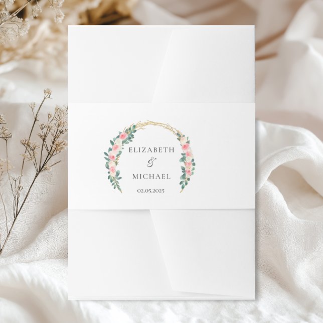 Bandeau De Faire-part Élégantes fleurs mariage Arch (Personalized Elegant flowers Arch wedding Invitation Belly Band with your name and date.)