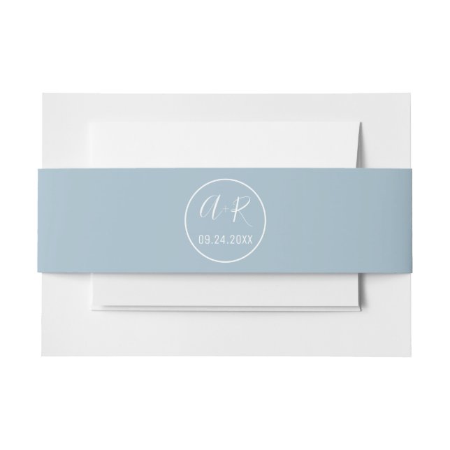 Bandeau De Faire-part Élégantes initiales mariage bleu poussiéreux (Devant Example)
