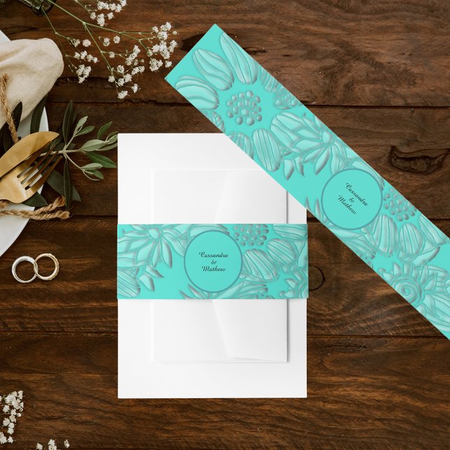 Bandeau De Faire-part Élégantes marguerites en Mariage floral turquoise (Elegant Daisies in Floral Turquoise Wedding Invitation Belly Band)