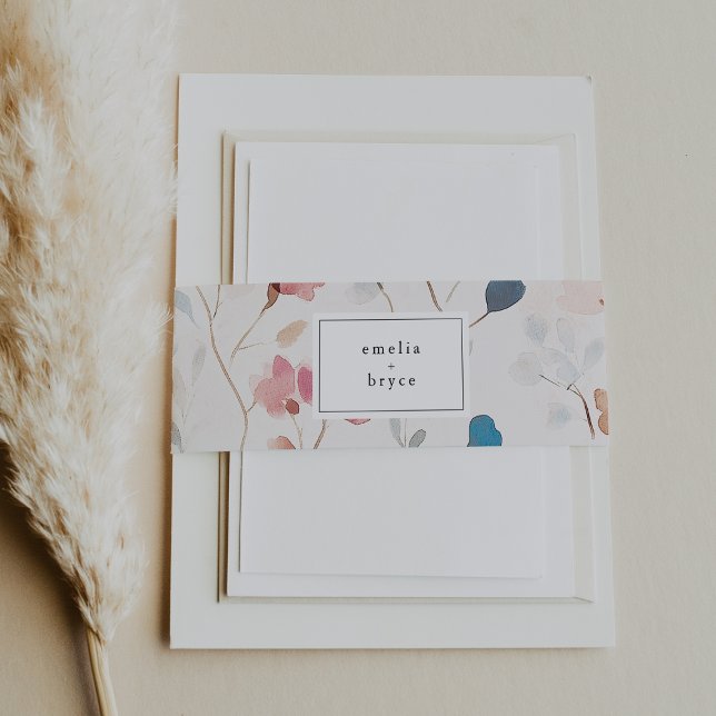 Bandeau De Faire-part EMELIA Aquarelle douce Floral Fleur sauvage Mariag (EMELIA Soft Watercolor Floral Wildflower Wedding Invitation Belly Band)