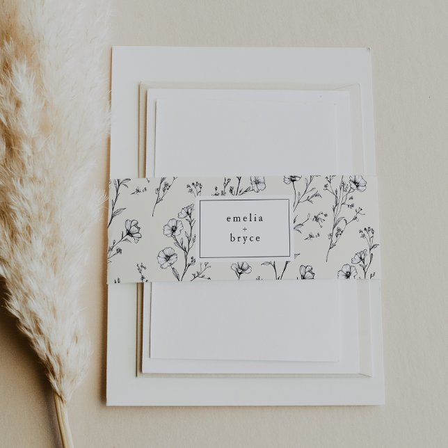 Bandeau De Faire-part EMELIA Floral Cream Chinoiserie Fleur sauvage Mari (EMELIA Floral Cream Chinoiserie Wildflower Wedding Invitation Belly Band)