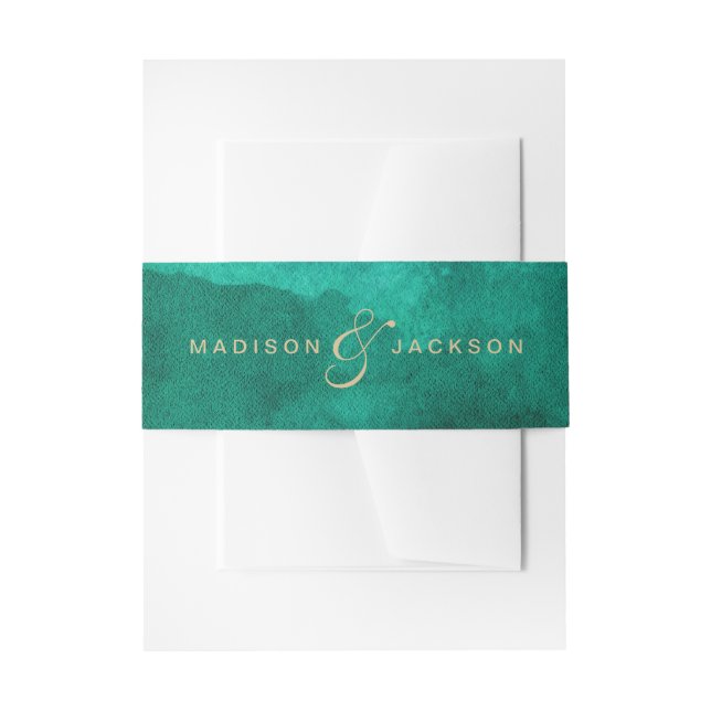 Bandeau De Faire-part Emerald Green Aquarelle & Mariage Or Monogramme (Devant example)