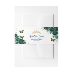Bandeau De Faire-part Emerald Green Butterflies Gold Quinceanera