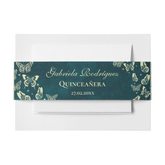 Bandeau De Faire-part Emerald Green Gold Elegant Butterfly Quinceañera