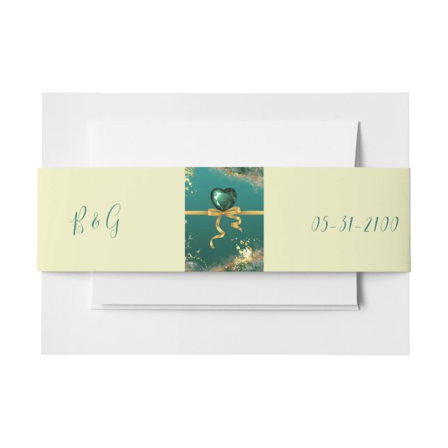 Bandeau De Faire-part émeraude or vert bijou mariage (Devant Example)