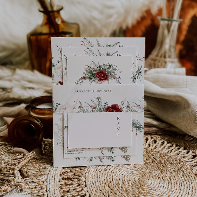 Bandeau De Faire-part Épinette et dentelle | Mariage Floral d'hiver (Créateur téléchargé)