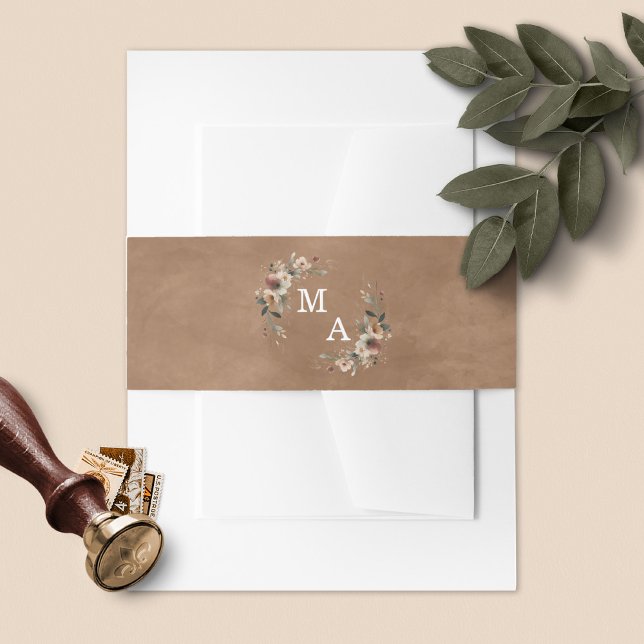 Bandeau De Faire-part Ethereal Elegance Teracotta Clay Monogramme Mariag (Wrap your invites in style with our floral monogram belly bands, in 6 boho colorways.)