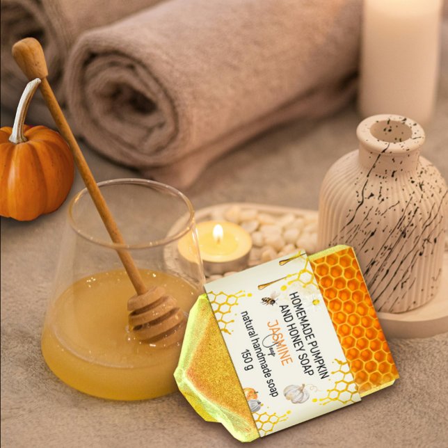 Bandeau De Faire-part Étiquette de savon artisanal au miel moderne et Ci (Modern Honey and Pumpkin Handmade Soap Label Invitation Belly Band #pumpkinandhonweylabel)